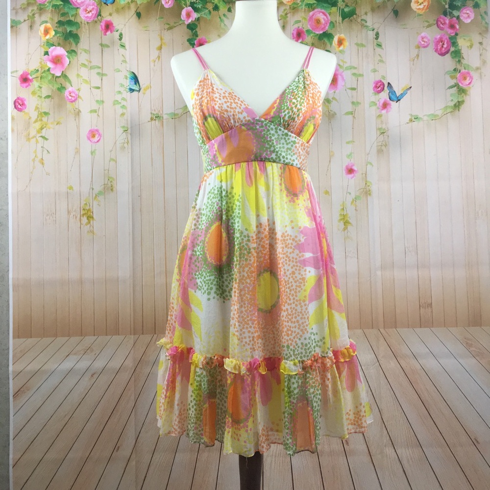 Milly Floral Midi Dress - Pink, Yellow, Green